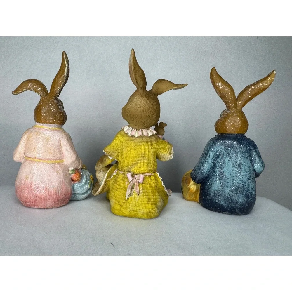 Easter Bunny‎ Shelf Sitter Set 3pc Multicolor Spring Decor Resin Burlap